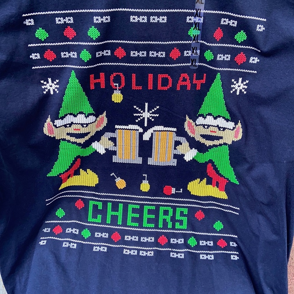 Holiday cheers tshirt with elves size xl NWT navy ugly Christmas tshirt